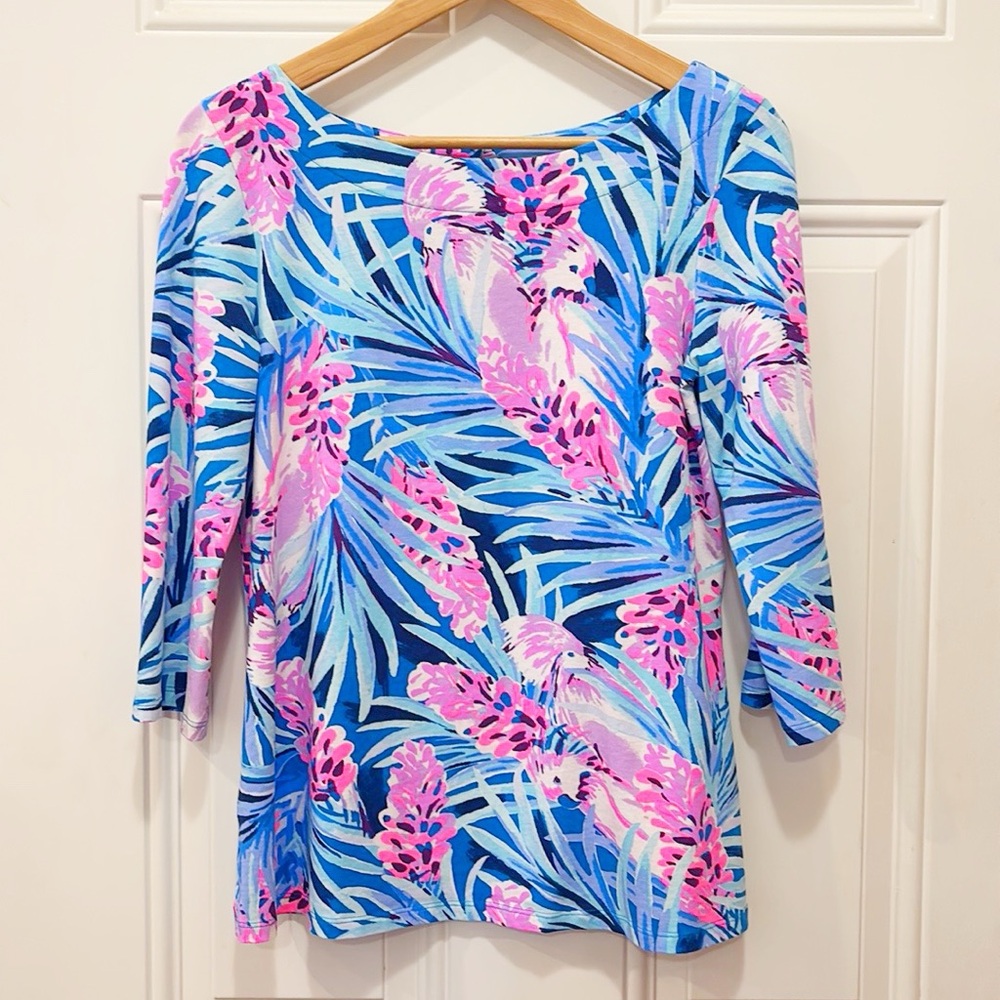 Lilly Pulitzer Waverly Top in Mr Peacock B Tweethearts Print Size S - Picture 2 of 16
